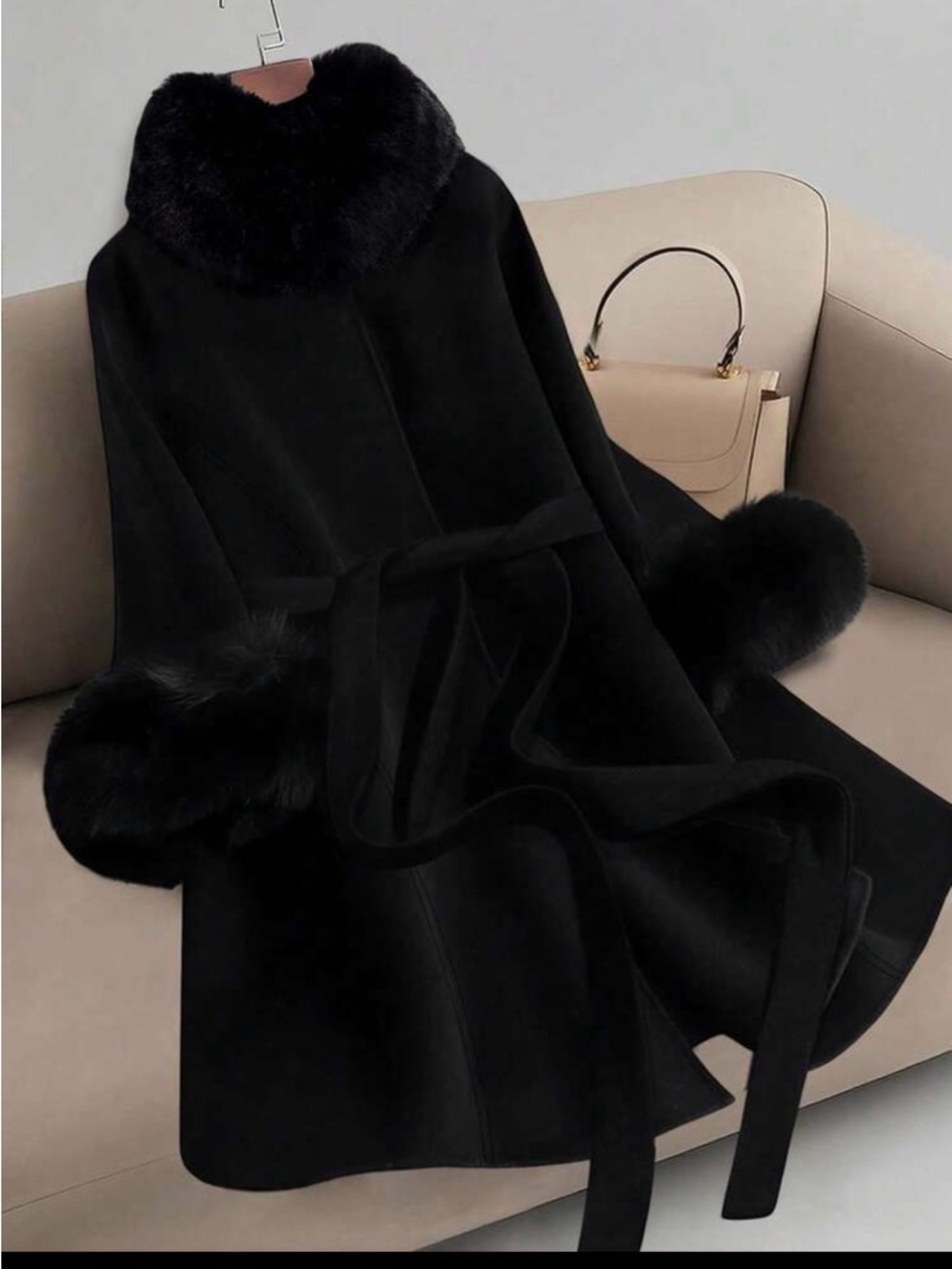 Lux Faux-Fur Trim Black Over-Coat